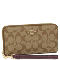 COACH LONG ZIP AROUND WALLET IN SIGNATURE CANVAS C4452 BROWN