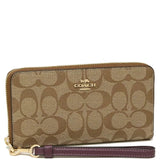 COACH LONG ZIP AROUND WALLET IN SIGNATURE CANVAS C4452 BROWN