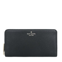 Kate Spade Long Lena Pebbled Leather Large Continental Wallet Zip Around Black # KH786