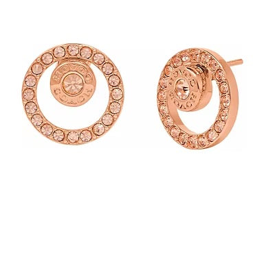 COACH SIGNATURE OPEN CIRCLE HALO STUD EARRINGS CZ ROSE GOLD PLATED 197881RG689