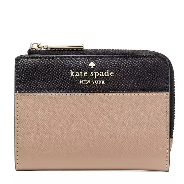 KATE SPADE MADISON COLORBLOCK SMALL L ZIP WALLET IN TOASTED HAZELNUT MULTI KH616