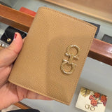 FERRAGAMO GANCINI COMPACT WALLET CALF LEATHER SMALL BIFOLD 726512 LIGHT BROWN