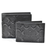 COACH COMPACT ID WALLET IN SIGNATURE EMBOSSED CROSSGRAIN LEATHER CR957 F75371 BLACK