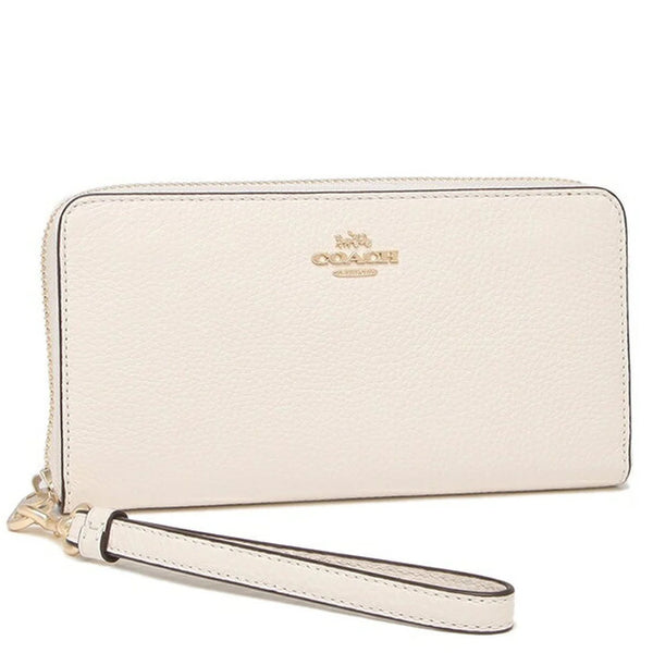 COACH LONG ZIP AROUND WALLET C3441 FULL LEATHER CHALK