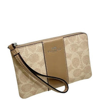 COACH CORNER ZIP WRISTLET IN SIGNATURE CANVAS F58035 / 58035 SAND / TAUPE CW854