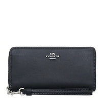 COACH LONG ZIP AROUND WALLET C3441 FULL LEATHER BLACK SILVER