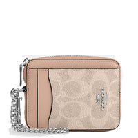 COACH ZIP CARD CASE SIGNATURE CANVAS CW883  TAUPE SAND