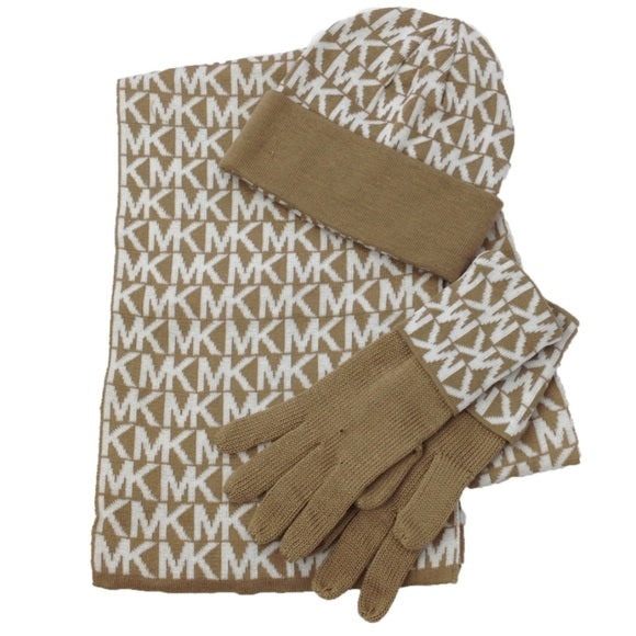 MICHAEL KORS BOXED BLACK & WHITE 3-PIECE SET KNIT SCARF, HAT & GLOVES 539240C