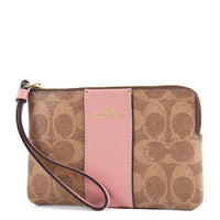 COACH CORNER ZIP WRISTLET IN SIGNATURE CANVAS  CW854 BROWN PINK