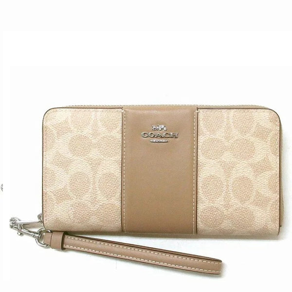 COACH LONG  ZIP AROUND WALLET IN SIGNATURE CANVAS WITH STRIPE CW947