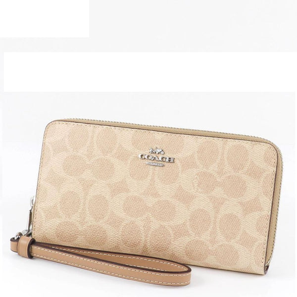 COACH LONG ZIP AROUND WALLET IN SIGNATURE CANVAS CW778 SAND TAUPE