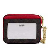 COACH ZIP CARD CASE SIGNATURE CANVAS CW862  BROWN RED