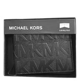 MICHAEL KORS MEN'S JET SET BIFOLD BLACK CANVAS SLIM WALLET BOXED 86F5SANF50 EMBOSSED