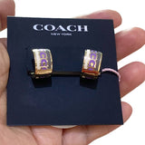 COACH SIGNATURE C LOGO ENAMEL TRITONE HUGGIE HOOP EARRINGS