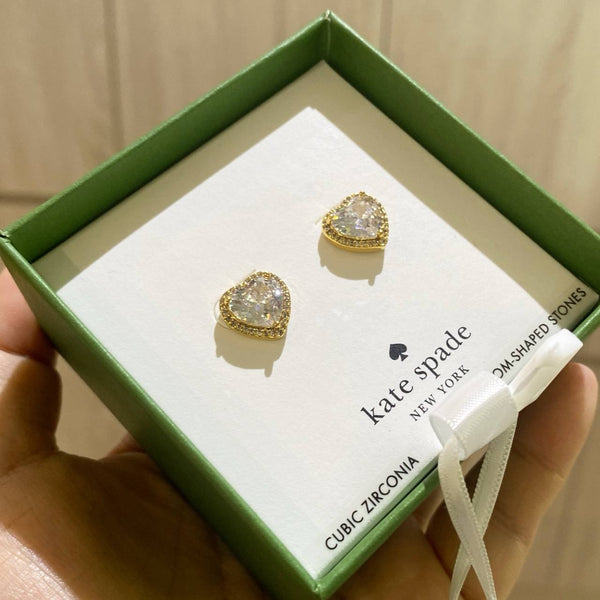 BOXED KATE SPADE NEW YORK HEART-SHAPED METAL AND CUBIC ZIRCONIA EARRINGS
