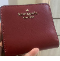 KATE SPADE CAMERON STACI SMALL L-ZIP BIFOLD LEATHER WALLET WLR00143 RED MAROON
