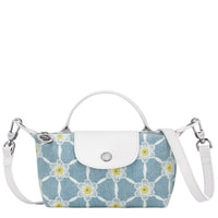 LONGCHAMP LE PLIAGE COLLECTION POUCH  CROSSBODY SKY BLUE CIEL - CANVAS 34205 HEW 028 EMBROIDERY FLORAL FLOWER