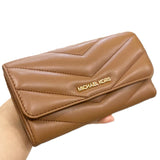 MICHAEL KORS JET SET TRAVEL QUILTED LEATHER LARGE TRIFOLD LONG WALLET BROWN LUGGAGE 35R4GTVF9V