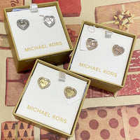 MICHAEL KORS BOXED ROSE GOLD TONE MK HEART PAVE CRYSTAL HALO STUDS EARRINGS MKJX5066791
