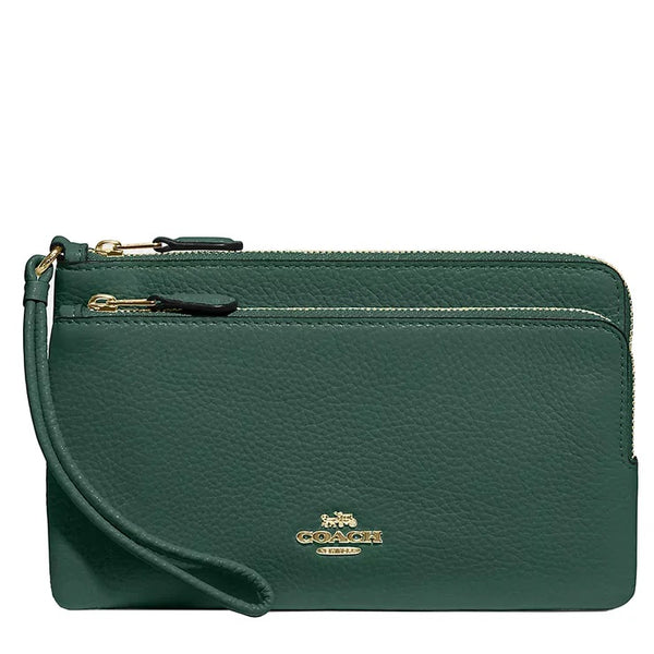 COACH DOUBLE ZIP WALLET C5610 MIDNIGHT GREEN FULL LEATHER