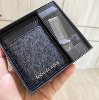 MICHAEL KORS GIFTING MONOGRAM MONEY CLIP CARD CASE SET BLACK 37H9LGFD1B