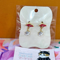 MOFUSAND FROM JAPAN SWINGING CLIP-ON EARRINGS - UMBRELLA CAT