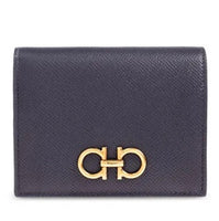 FERRAGAMO GANCINI COMPACT WALLET CALF LEATHER SMALL BIFOLD 726512 DARK BLUE