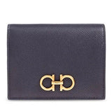FERRAGAMO GANCINI COMPACT WALLET CALF LEATHER SMALL BIFOLD 726512 DARK BLUE
