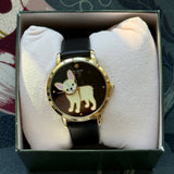 KATE SPADE METRO 3-HAND WATCH PUPPY FRENCH DOG BLACK LEATHER KSW9069 BOX
