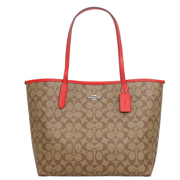 COACH SIGNATURE OPEN CITY TOTE IN 5696 BROWN MIAMI RED cadysdeluxe