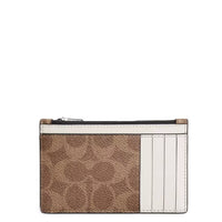 COACH ZIP CARD CASE IN SIGNATURE CANVAS IN TAN/CHALK CV764