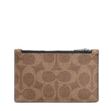 COACH ZIP CARD CASE IN SIGNATURE CANVAS IN TAN/CHALK CV764