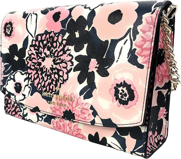 KATE SPADE STACI SMALL FLAP CROSSBODY PINK DAHLIA FLOWER FLORAL LEATHER SHOULDER BAG K9145