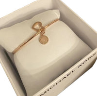 MICHAEL KORS ROSE GOLD TONE OPEN BRACELET W/PAVE HEART & LOGO CHARMS & GIFT BOX MKJX7680791