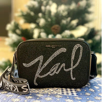 KARL LAGERFELD PARIS MAYBELLE CAMERA CROSSBODY BLACK SEQUINS RHINESTONE LH4EO9BJ