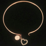 MICHAEL KORS ROSE GOLD TONE OPEN BRACELET W/PAVE HEART & LOGO CHARMS & GIFT BOX MKJX7680791