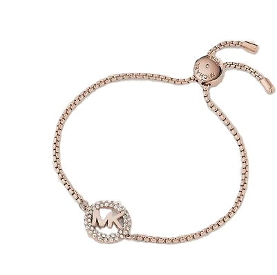 MICHAEL KORS BOXED PRECIOUS METAL-PLATED STERLING SILVER LOGO SLIDER  BANGLE BRACELET ROSE GOLD PLATING MKJX7319710