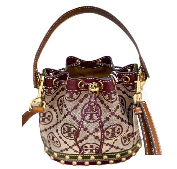 TORY BURCH BROWN ‘T MONOGRAM’ SHOULDER BAG 86545 BUCKET