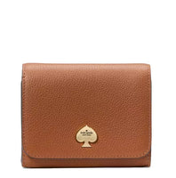 KATE SPADE KAYLA SMALL L-ZIP WALLET GINGER BROWN  KK056 FULL LEATHER