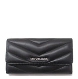 MICHAEL KORS JET SET TRAVEL SOFT QUILTED LEATHER LARGE TRIFOLD WALLET BLACK 35R4GTVF9V SILVER