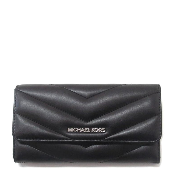 MICHAEL KORS JET SET TRAVEL SOFT QUILTED LEATHER LARGE TRIFOLD WALLET BLACK 35R4GTVF9V SILVER