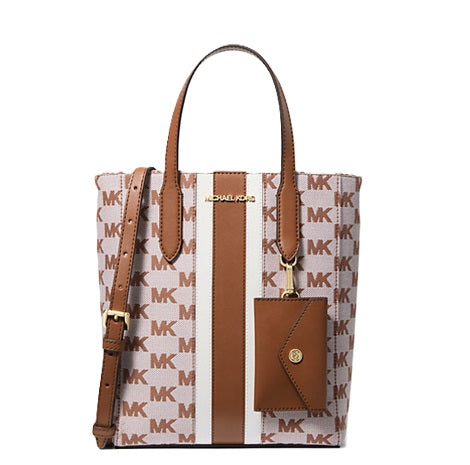 MICHAEL KORS VINCENT SMALL LOGO JACQUARD CONVERTIBLE TOTE BAG WITH CARD CASE LUGGAGE 35S5G2VT5J BROWN