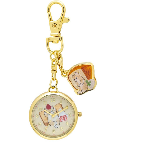 MOFUSAND FROM JAPAN WOMEN'S POCKET WATCH, ANALOG KEY CHAIN WATCH BREAD