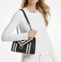 MICHAEL KORS WHITNEY MEDIUM COLOR-BLOCK AND SIGNATURE LOGO SHOULDER BAG BROWN MULTI 35R4GWHL6Y