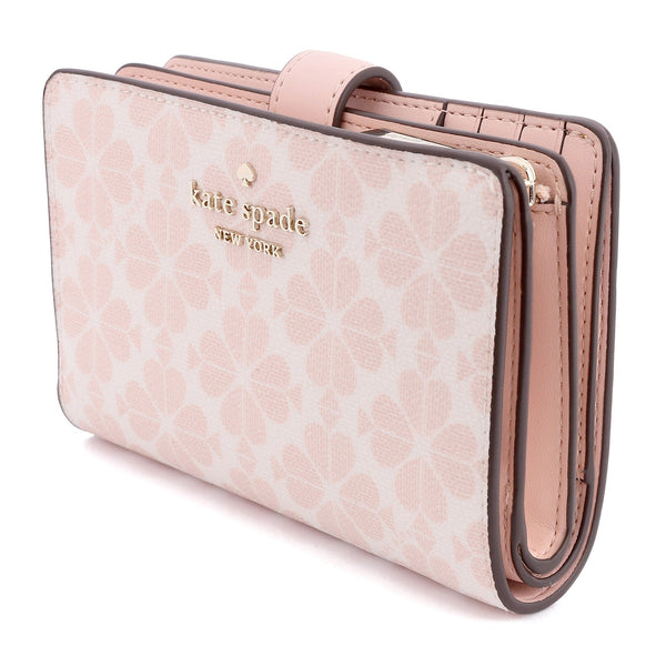 KATE SPADE FLOWER FLORAL PVC MEDIUM COMPACT BIFOLD WALLET KG488 PINK