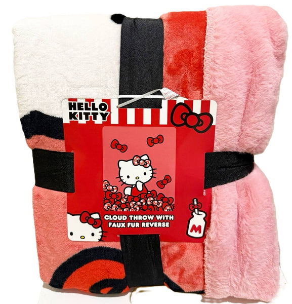 HELLO KITTY CLOUD THROW 50" X 60" FAUX FUR REVERSE THROW BLANKET