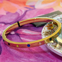 KATE SPADE COLORFUL  RHINE STONE HINGED BANGLE BRACELET GOLDEN