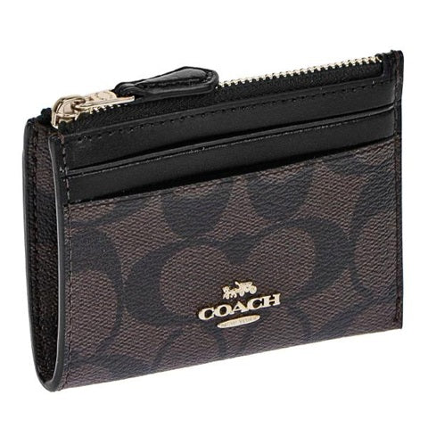 COACH MINI SKINNY ID CASE IN SIGNATURE CANVAS 88208  COIN KEY POUCH DARK BROWN BLACK