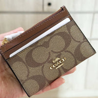 COACH MINI SKINNY ID CASE IN SIGNATURE CANVAS 88208 F88208 LIGHT BROWN