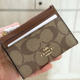 COACH MINI SKINNY ID CASE IN SIGNATURE CANVAS 88208 F88208 LIGHT BROWN